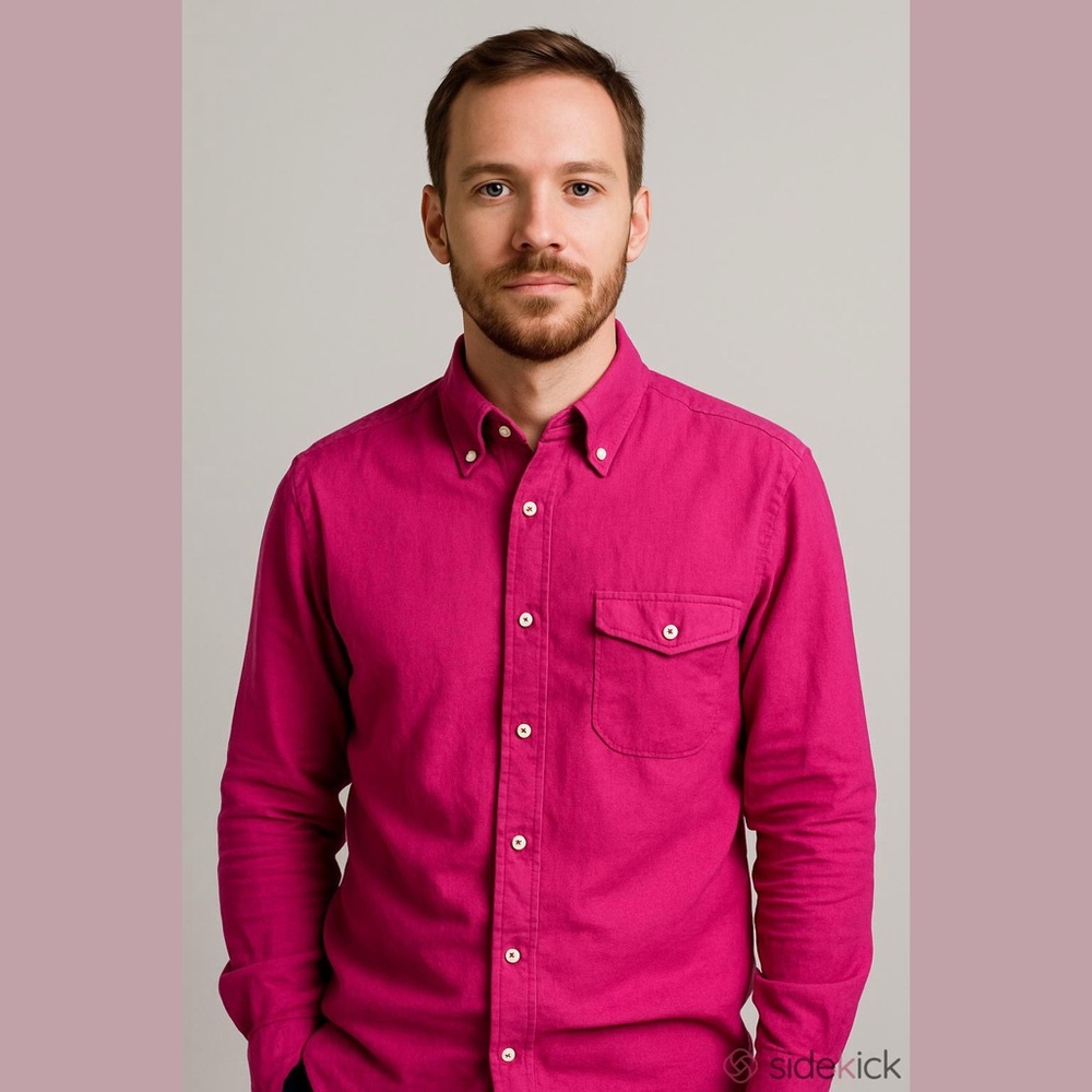 Poggianti 1958 Bright Pink 100% Premium Italian Linen Shirt Size 17.5/ IT 44